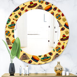 Designart 'Pattern With Mexican Symbols' Bohemian and Eclectic Mirror - Oval or Round Wall Mirror