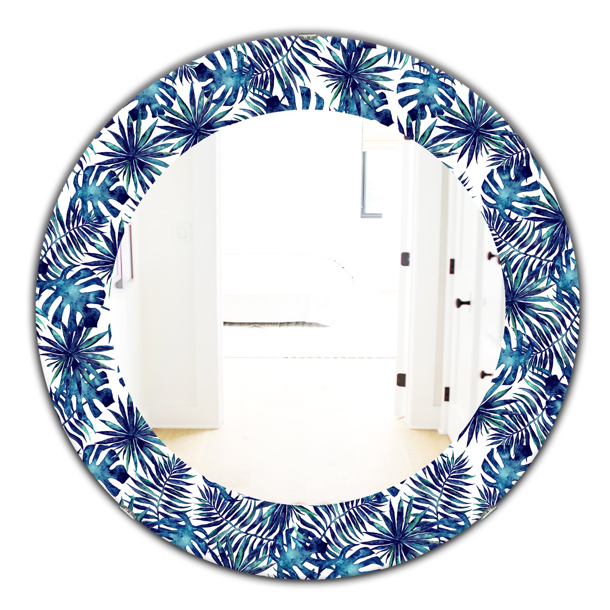 Designart 'Tropical Mood Blue 3' Bohemian and Eclectic Mirror - Oval or Round Wall Mirror
