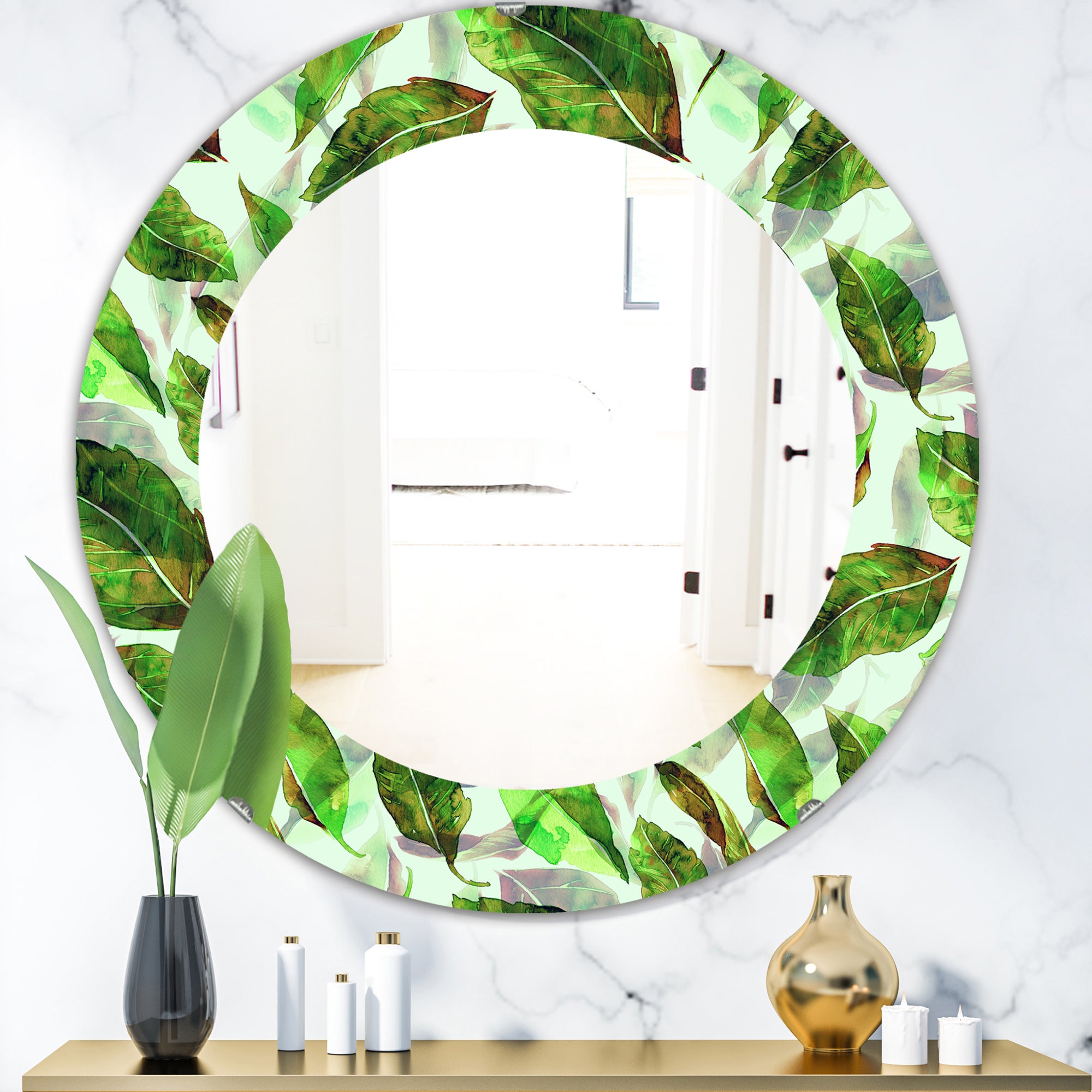 Designart 'Tropical Mood Foliage 10' Modern Mirror - Oval or Round Wall Mirror