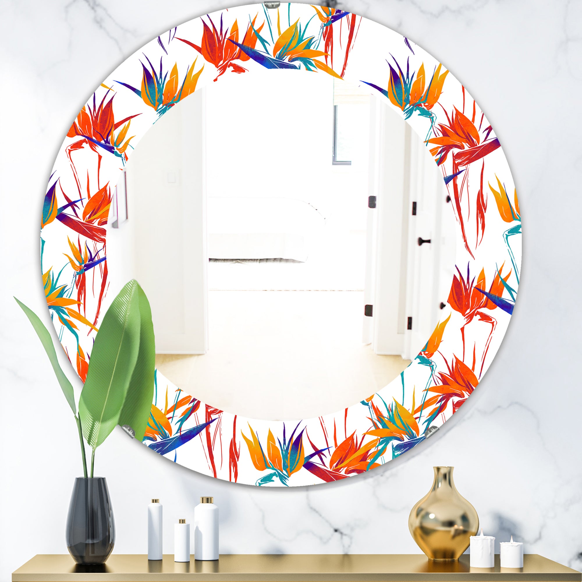 Designart 'Tropical Mood Bright 2' Bohemian and Eclectic Mirror - Oval or Round Wall Mirror