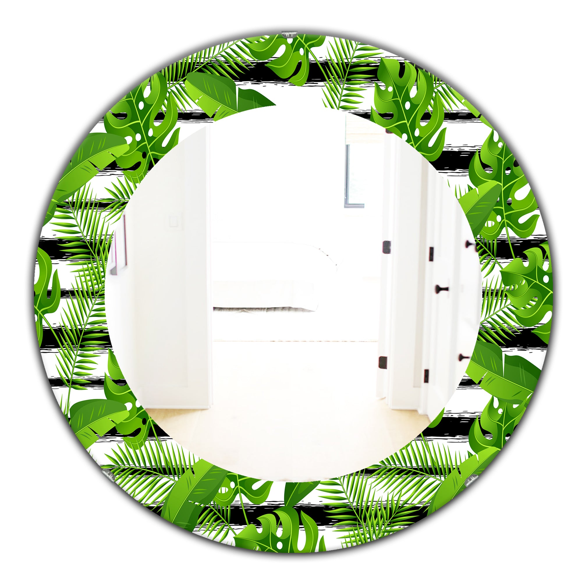 Designart 'Tropical Mood Foliage 14' Bohemian and Eclectic Mirror - Oval or Round Wall Mirror