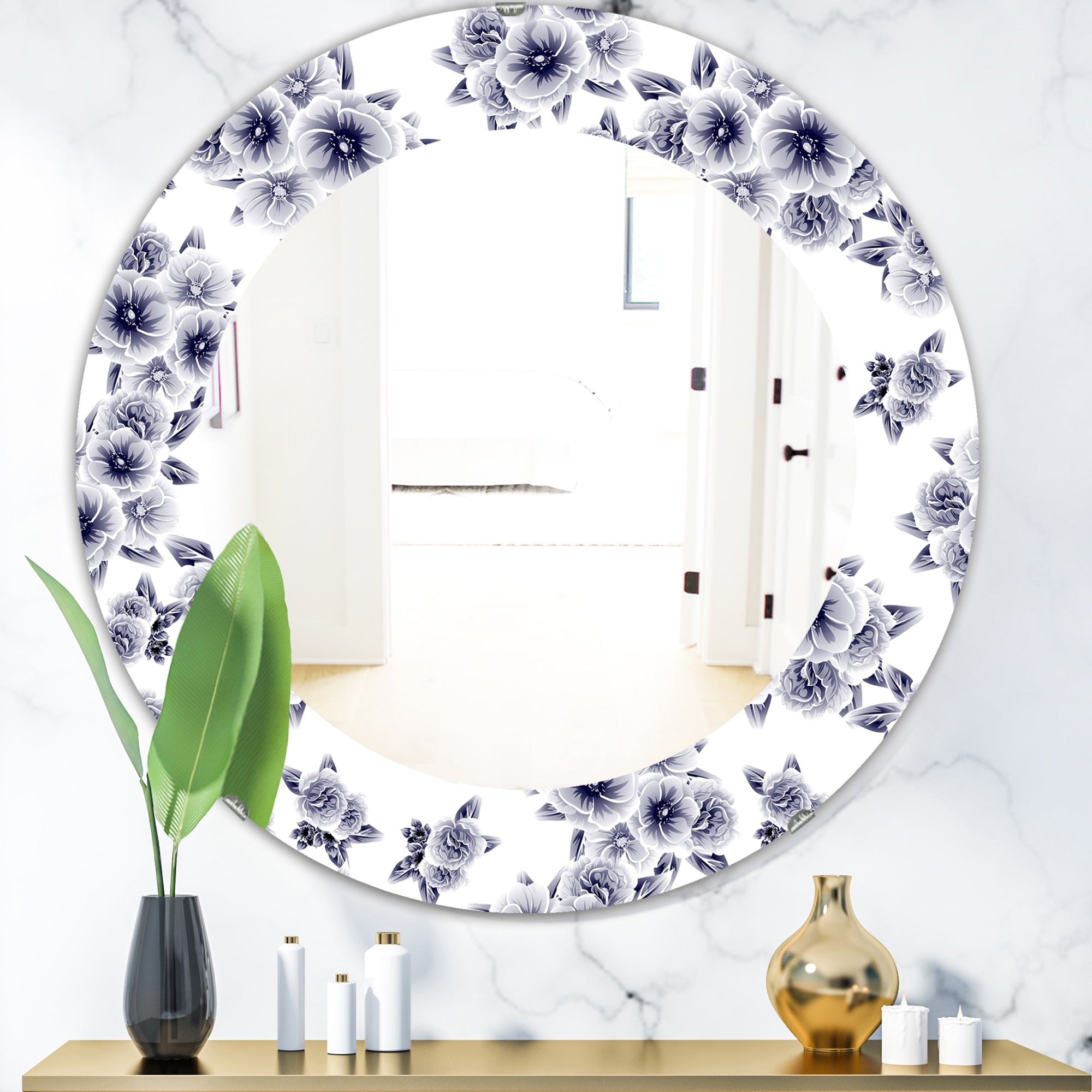 Designart 'Vintage Style Flower Pattern' Farmhouse Mirror - Oval or Round Wall Mirror