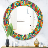 Designart 'Tribal Doddle Ethnic Pattern Mosaic Elements' Modern Mirror - Oval or Round Wall Mirror