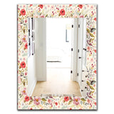 Designart 'Vintage Red Pink Flower and Leaves' Bohemian and Eclectic Mirror - Oval or Round Wall Mirror