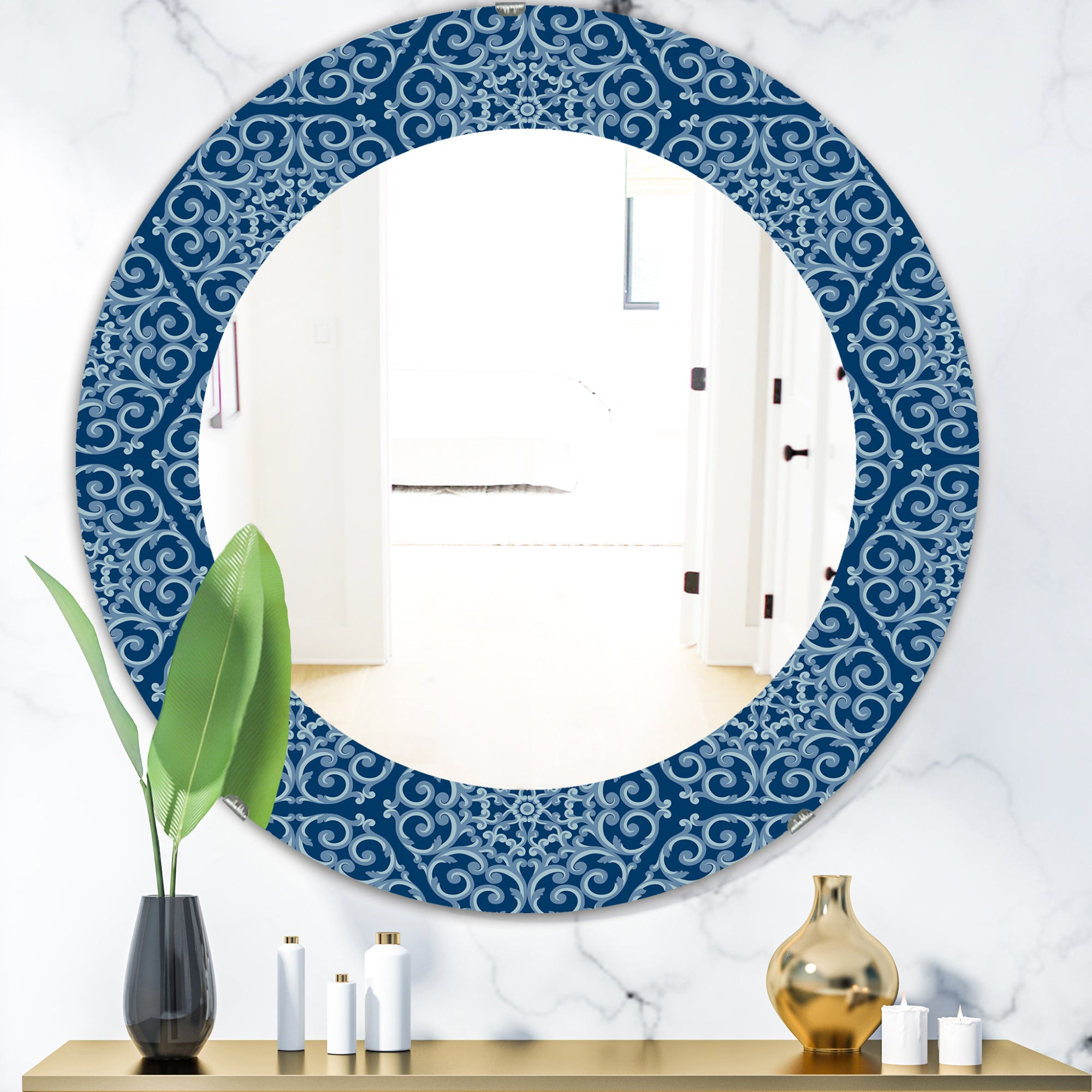 Designart 'Vintage Pattern' Modern Mirror - Oval or Round Wall Mirror