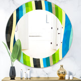 Designart 'Blue, Yellow, Blue, Green and Black Colored Curves' Modern Mirror - Oval or Round Wall Mirror
