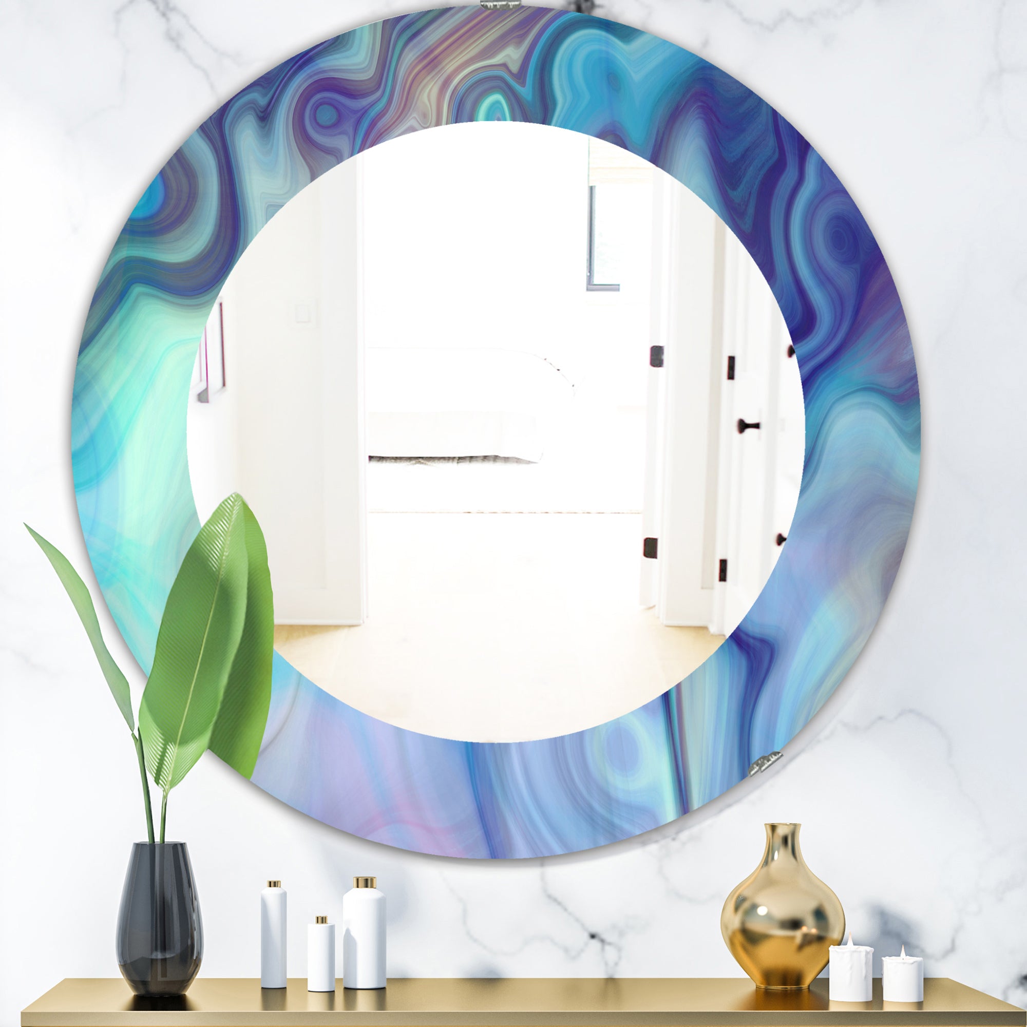 Designart 'Marbled Geode 8' Modern Mirror - Oval or Round Wall Mirror