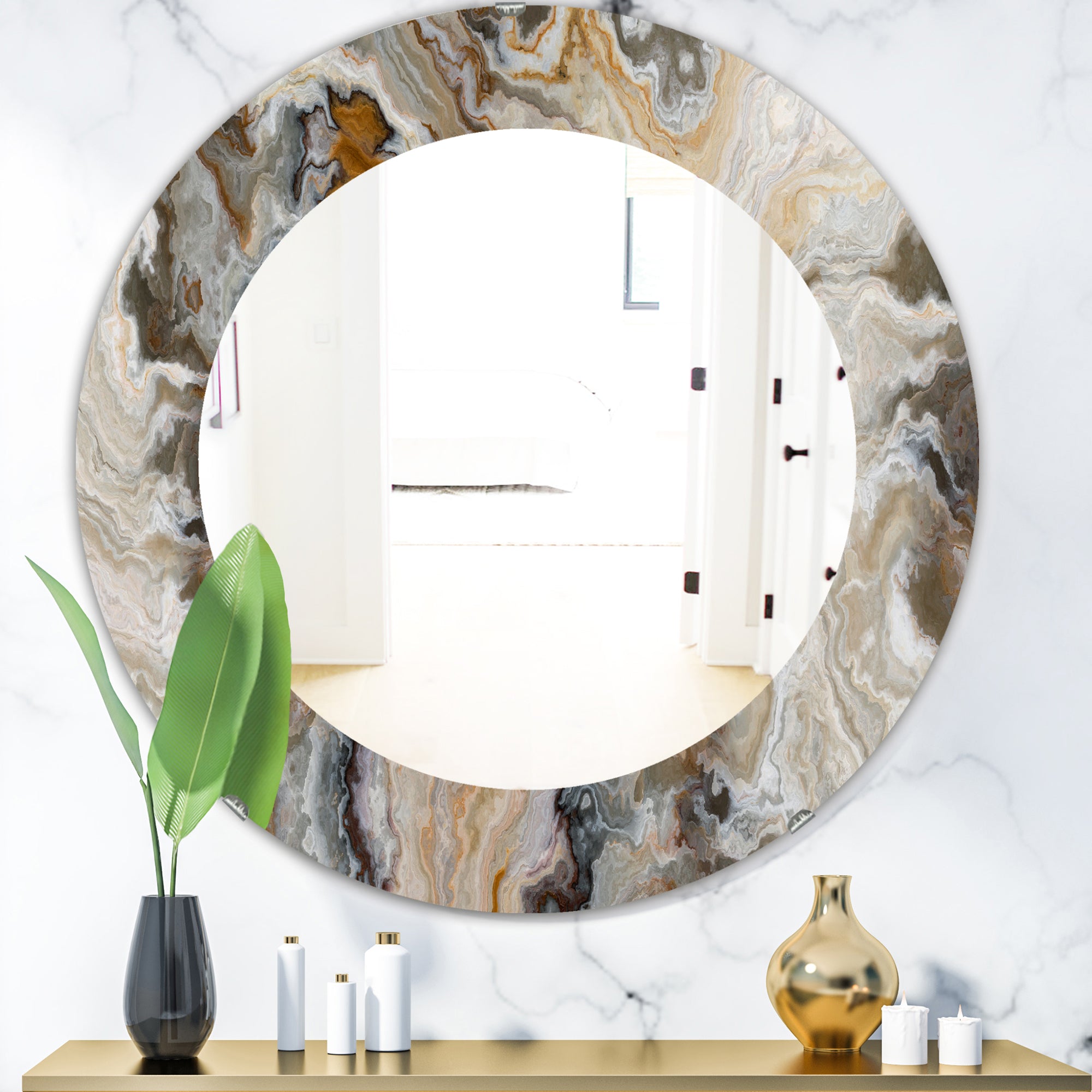Designart 'Onyx Detail Composition' Mid-Century Mirror - Oval or Round Wall Mirror