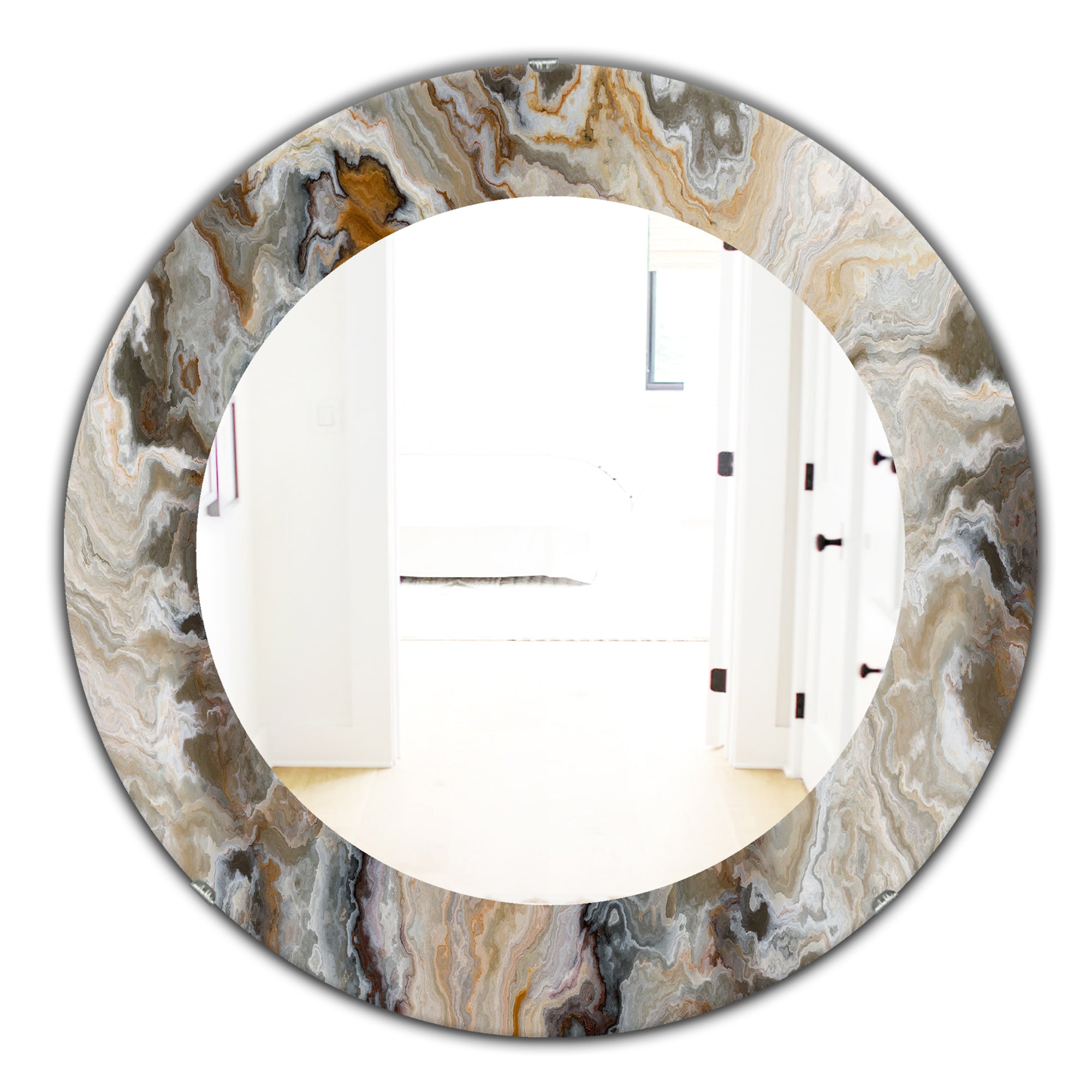 Designart 'Onyx Detail Composition' Mid-Century Mirror - Oval or Round Wall Mirror