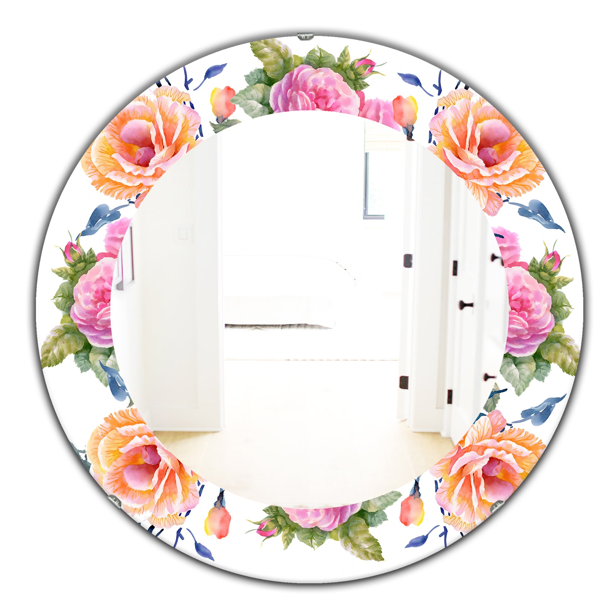 Designart 'Pink Blossom 34' Traditional Mirror - Oval or Round Wall Mirror