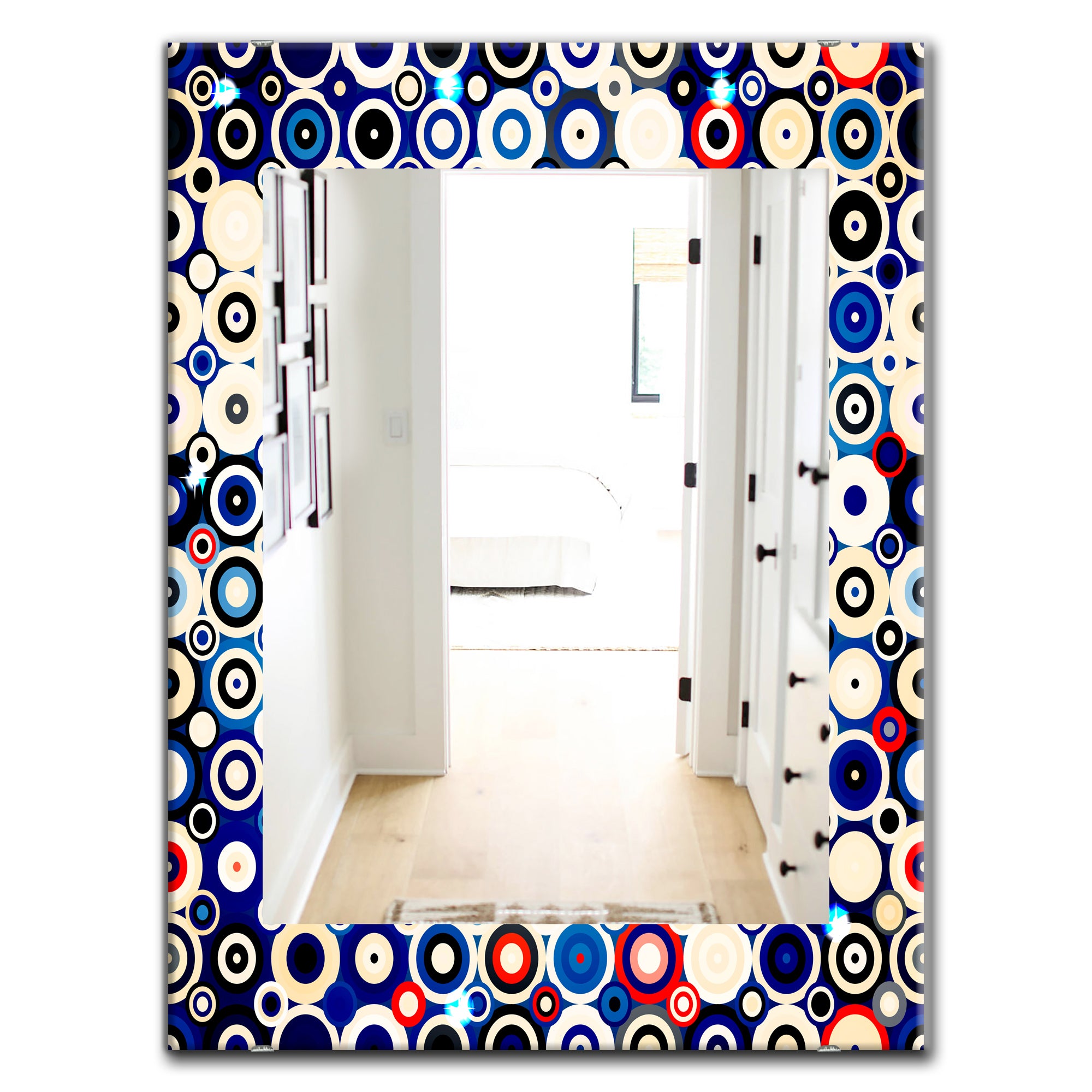Designart 'Retro Stars and Dots In Disco Style' Bohemian and Eclectic Mirror - Oval or Round Wall Mirror