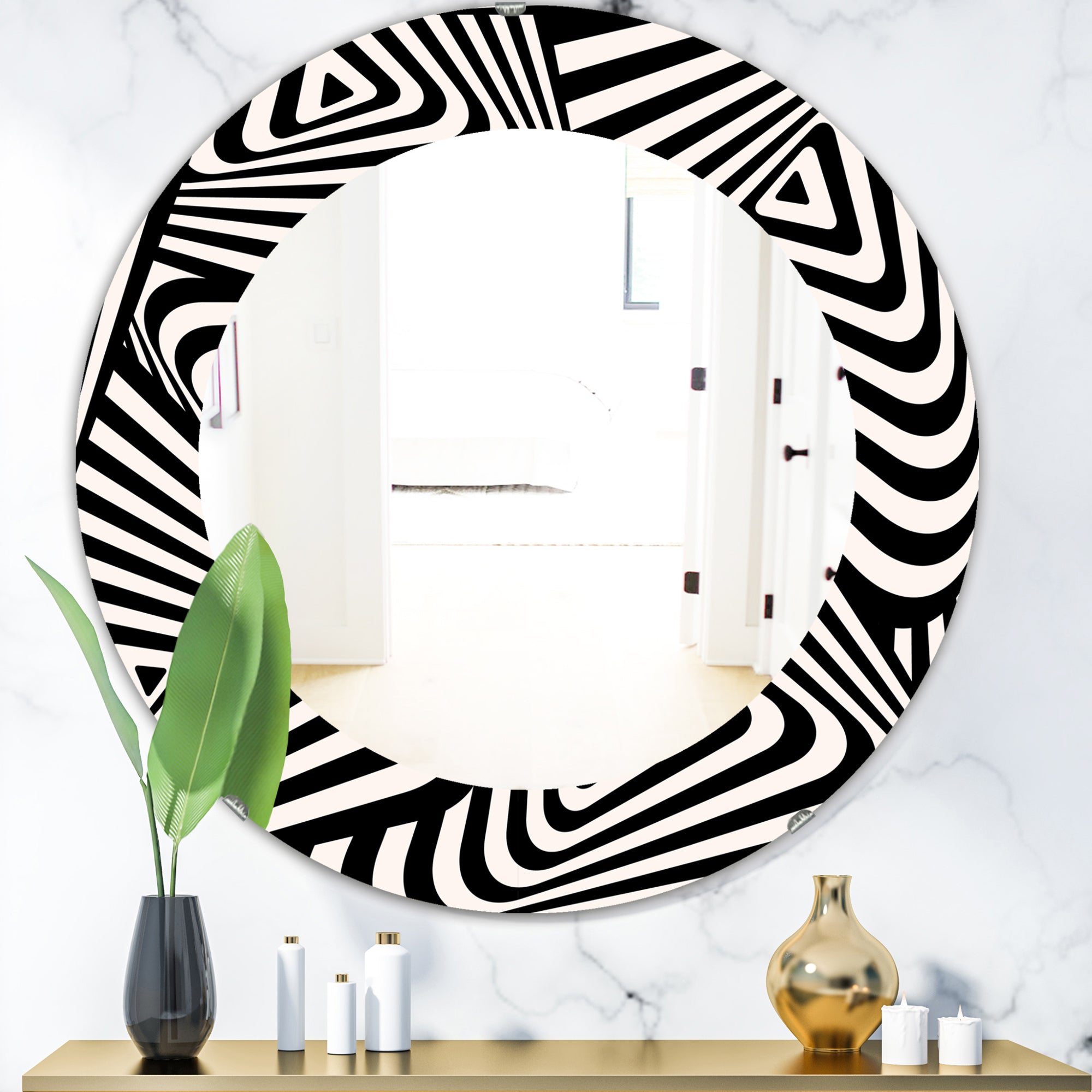 Designart 'Black & White 5' Modern Mirror - Contemporary Oval or Round Wall Mirror