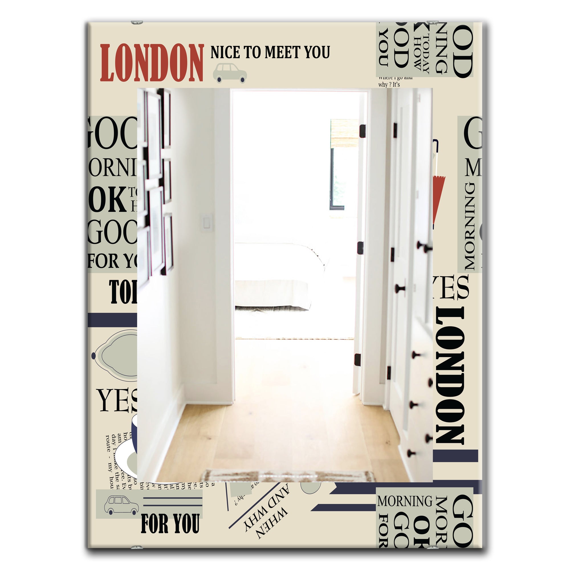 Designart 'Retro London Good Morning' Mid-Century Mirror - Oval or Round Wall Mirror
