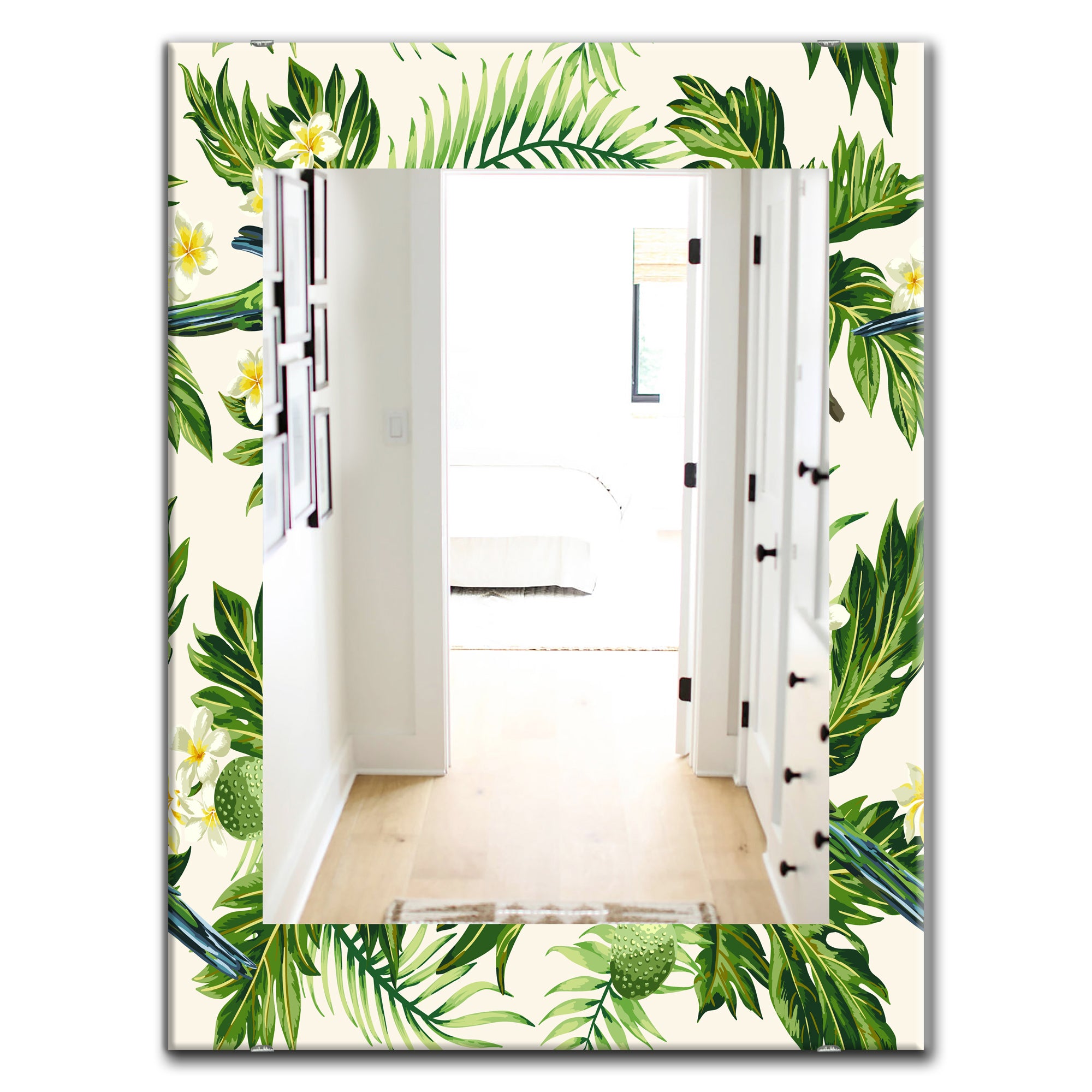 Designart 'Tropical Leaves Green' Bohemian and Eclectic Mirror - Oval or Round Wall Mirror