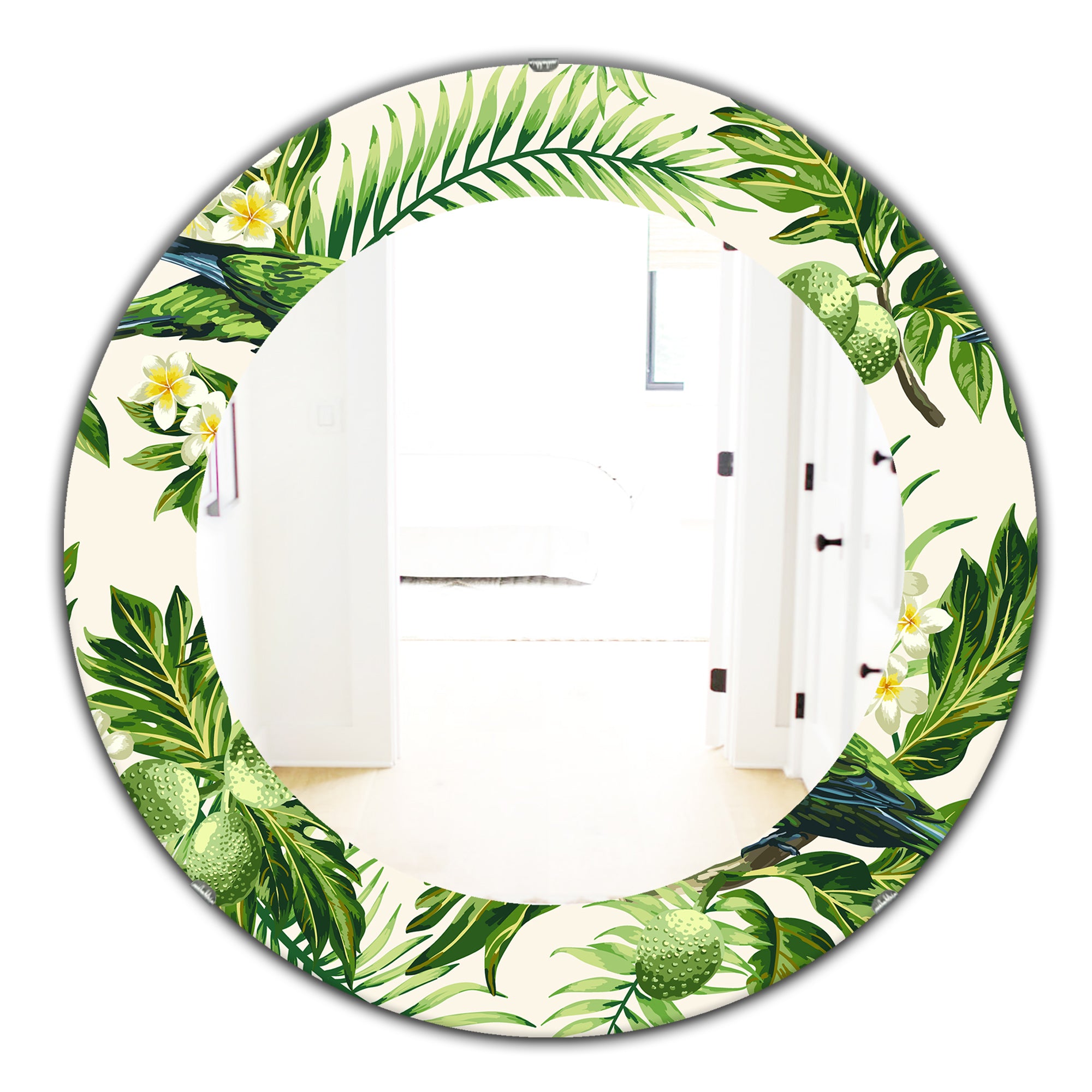 Designart 'Tropical Leaves Green' Bohemian and Eclectic Mirror - Oval or Round Wall Mirror