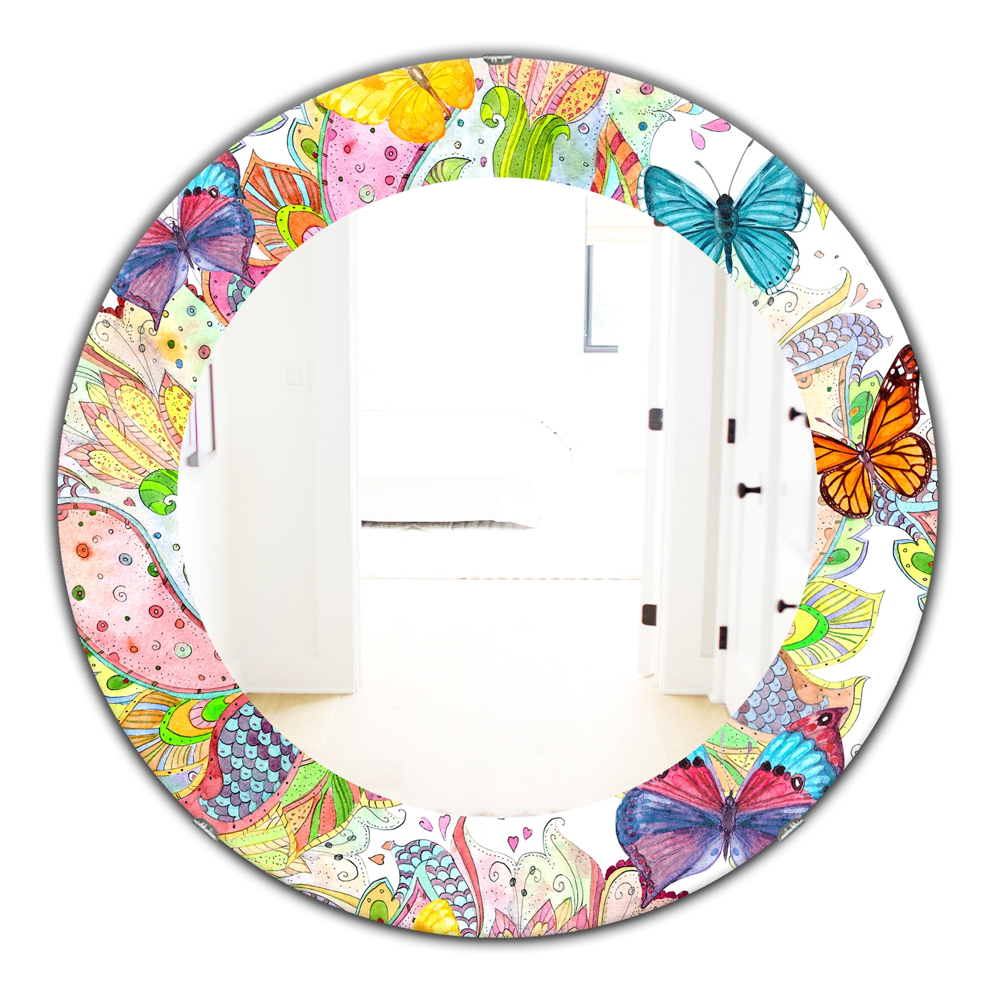 Designart 'Bohemian Butterflies' Bohemian & Eclectic Mirror - Oval or Round Wall Mirror