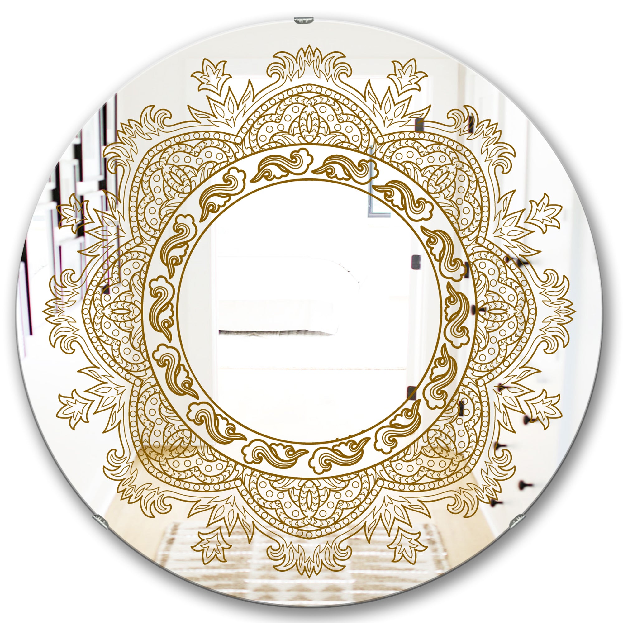 Designart 'Brown Mandala' Glam Mirror - Oval or Round Accent or Vanity Mirror