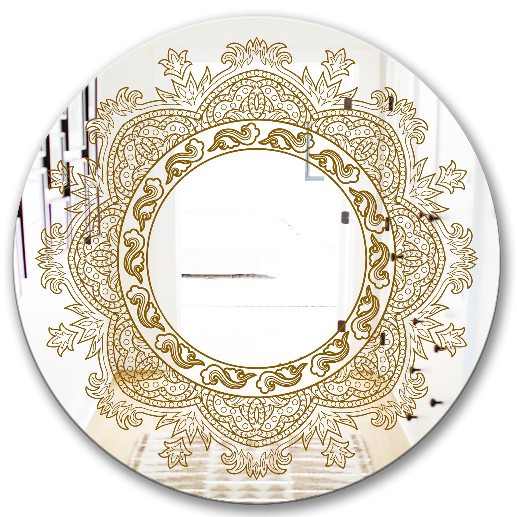 Designart 'Brown Mandala' Glam Mirror - Oval or Round Accent or Vanity Mirror