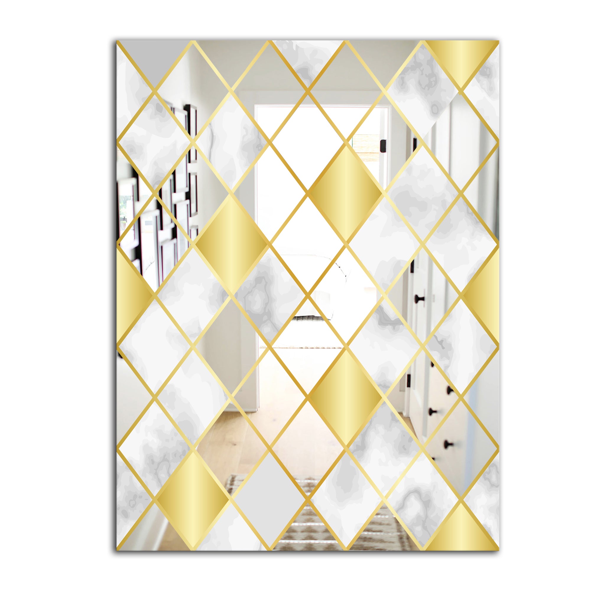 Designart 'Capital Gold Diamond 2' Mid-Century Mirror - Oval or Round Wall Mirror