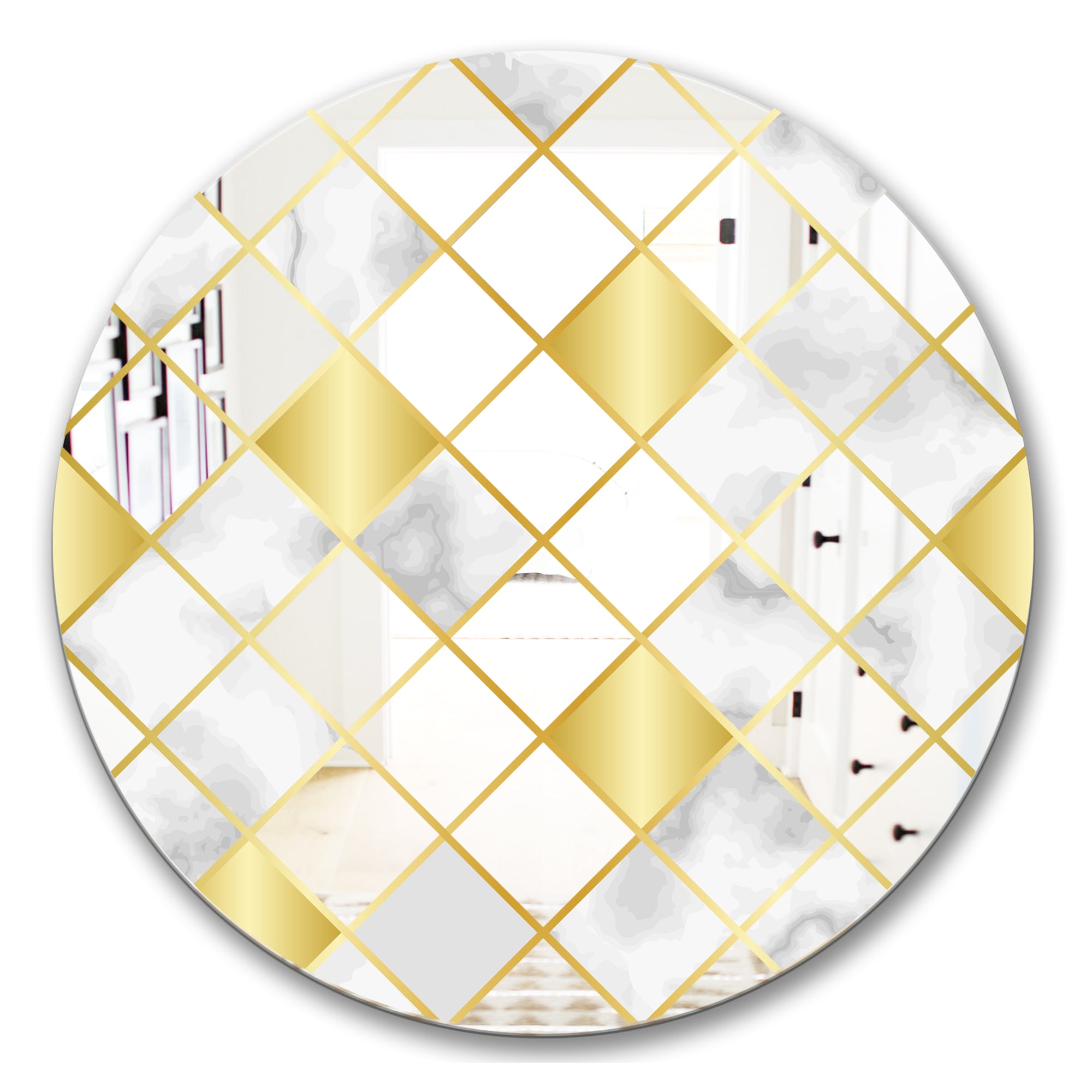 Designart 'Capital Gold Diamond 2' Mid-Century Mirror - Oval or Round Wall Mirror