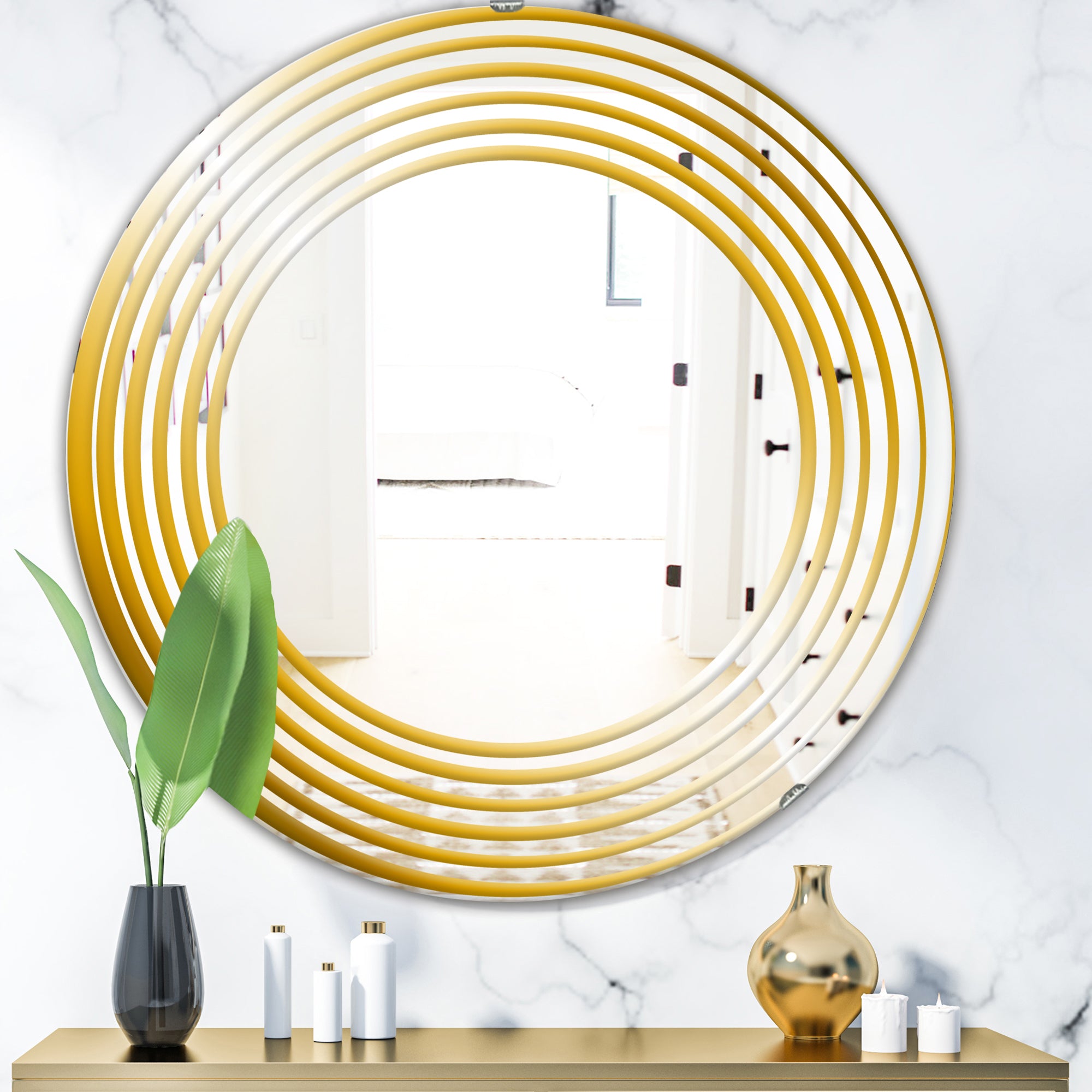 Designart 'Yellow Circles' Glam Mirror - Oval or Round Accent or Vanity Mirror
