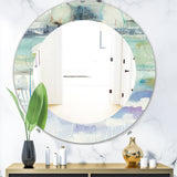 Designart 'Blue Abstract Panel II' Modern Mirror - Oval or Round Wall Mirror