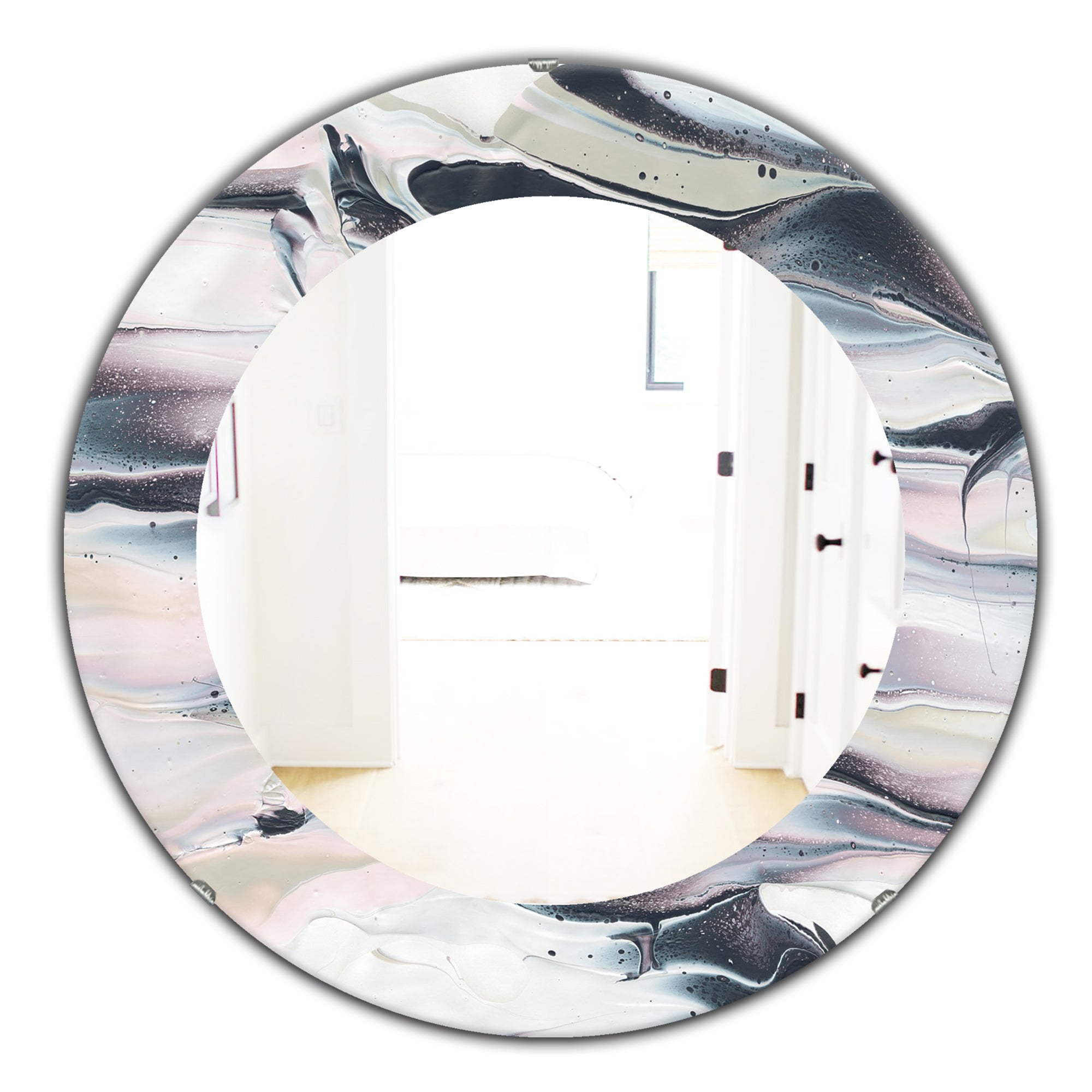 Designart 'Grey Marbling V' Modern Mirror - Oval or Round Wall Mirror