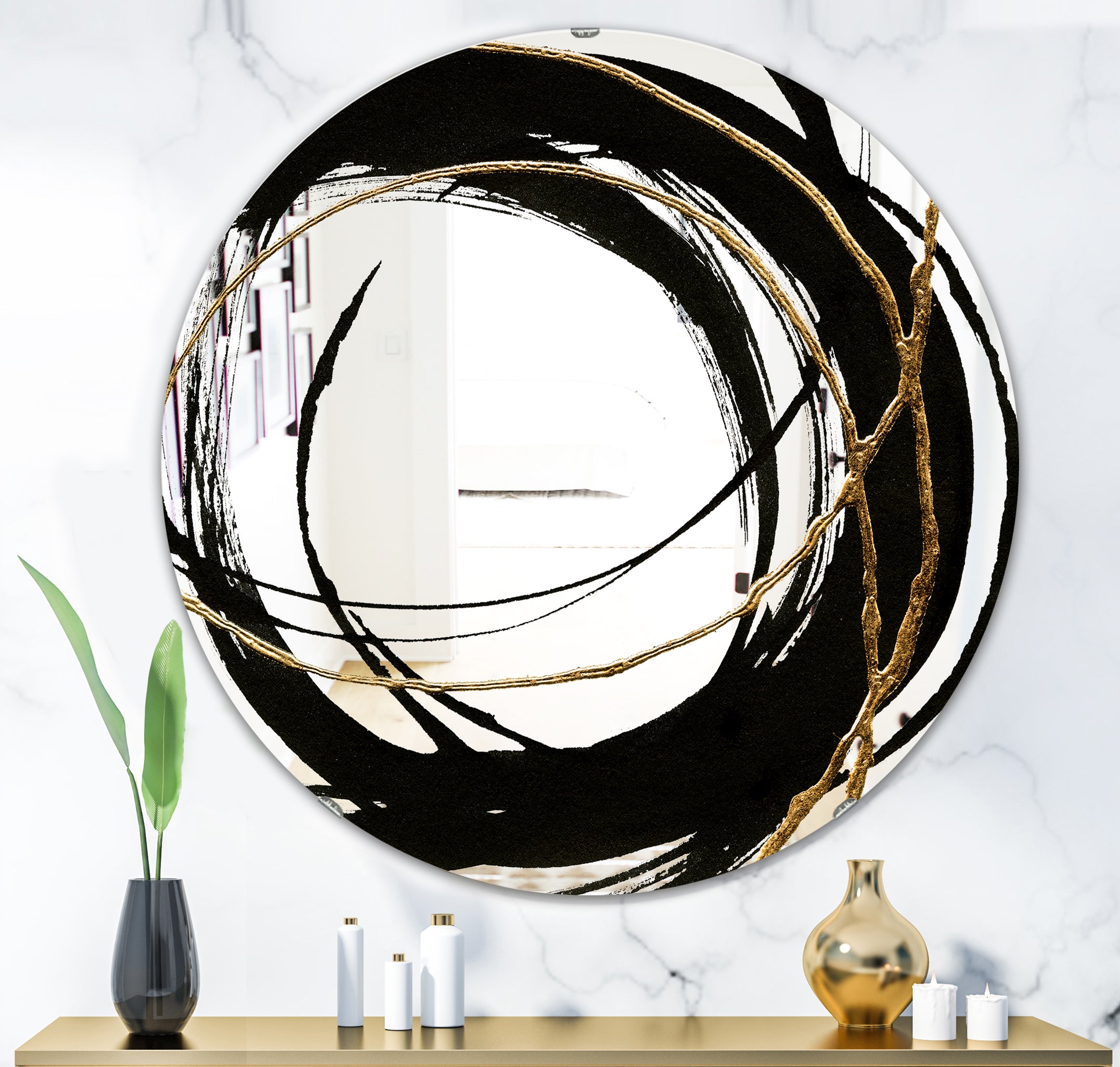 Designart 'Black & White 10' Glam Mirror - Oval or Round Wall Mirror