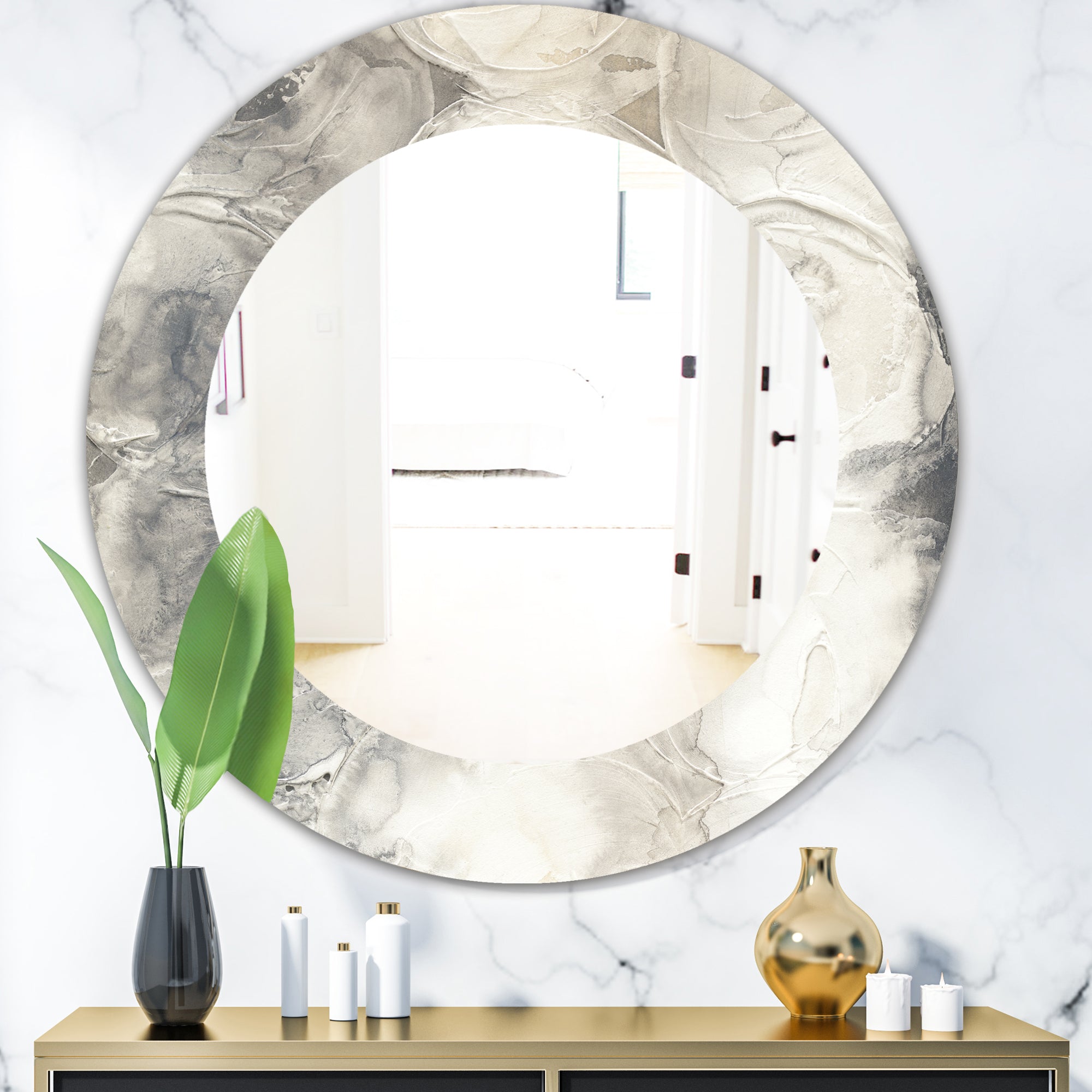 Designart 'Gray Circles I' Modern Mirror - Oval or Round Wall Mirror