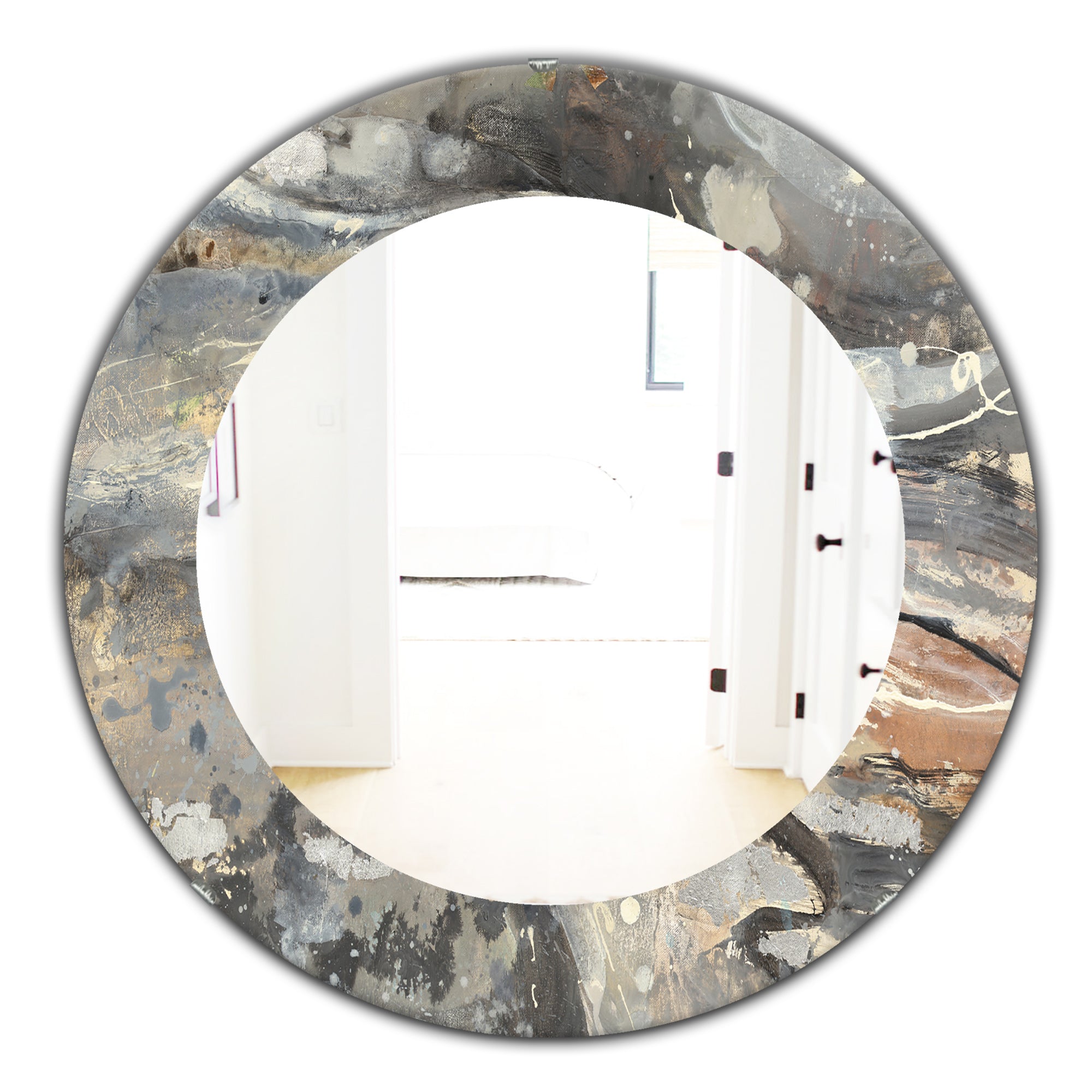 Designart 'Fire and Ice Minerals I' Farmhouse Mirror - Oval or Round Wall Mirror