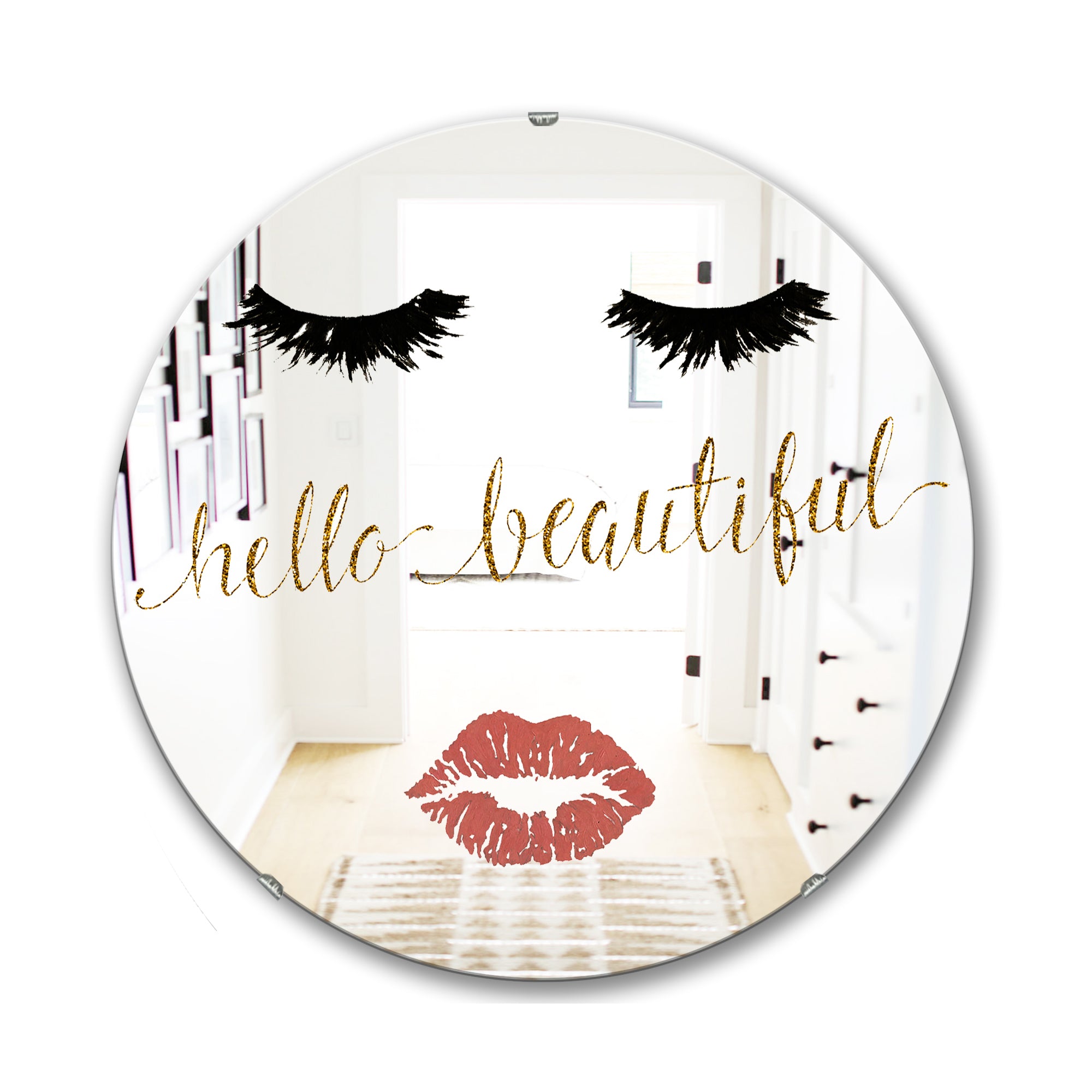 Designart 'Fashion Glam Lips On Gold I' Modern Mirror - Contemporary Oval or Round Wall Mirror