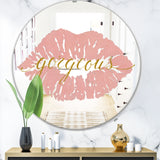 Designart 'Fashion Glam Lips On Gold II' Modern Mirror - Oval and Circle Wall Mirror
