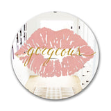 Designart 'Fashion Glam Lips On Gold II' Modern Mirror - Oval and Circle Wall Mirror