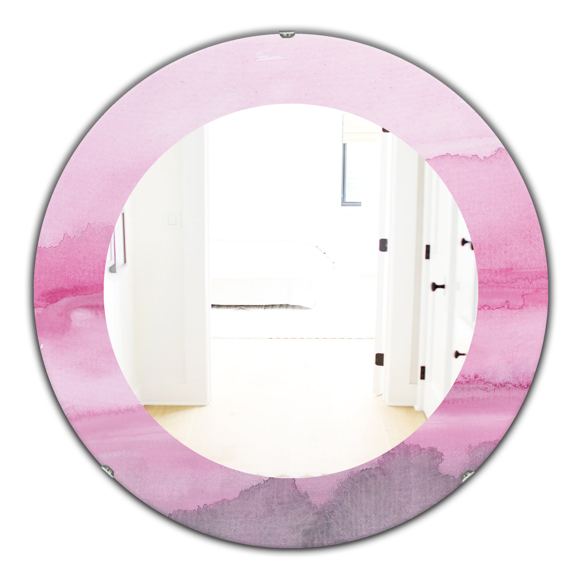 Designart 'Pink Handpainted Abstract Watercolor' Shabby Chic Mirror - Oval or Round Wall Mirror