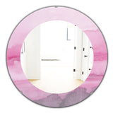 Designart 'Pink Handpainted Abstract Watercolor' Shabby Chic Mirror - Oval or Round Wall Mirror