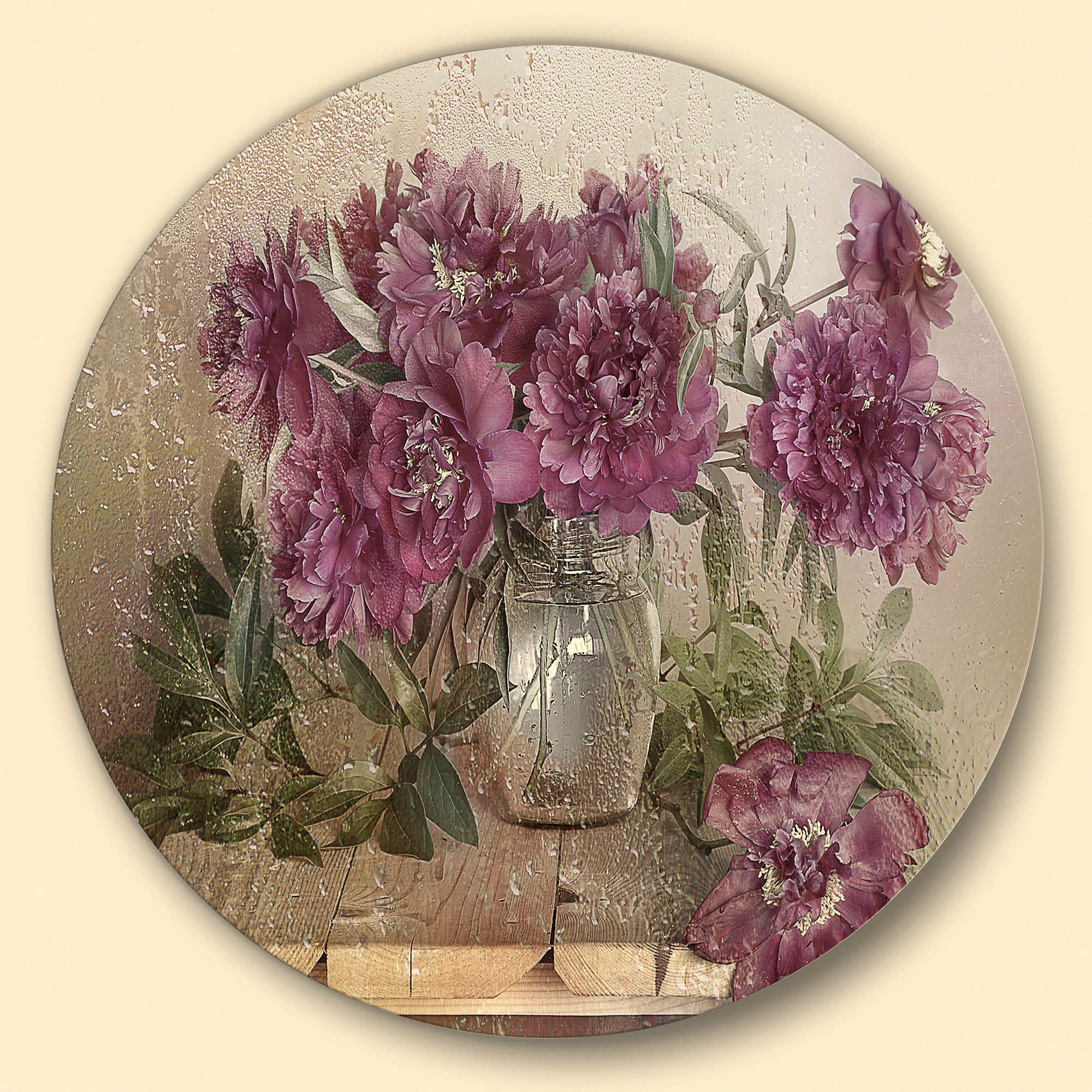 Bouquet of Pink Peonies' Ultra Glossy Floral Metal Circle Wall Art