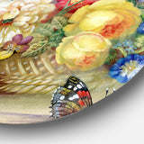 Bunch of Flowers and Fruits' Ultra Glossy Floral Metal Circle Wall Art