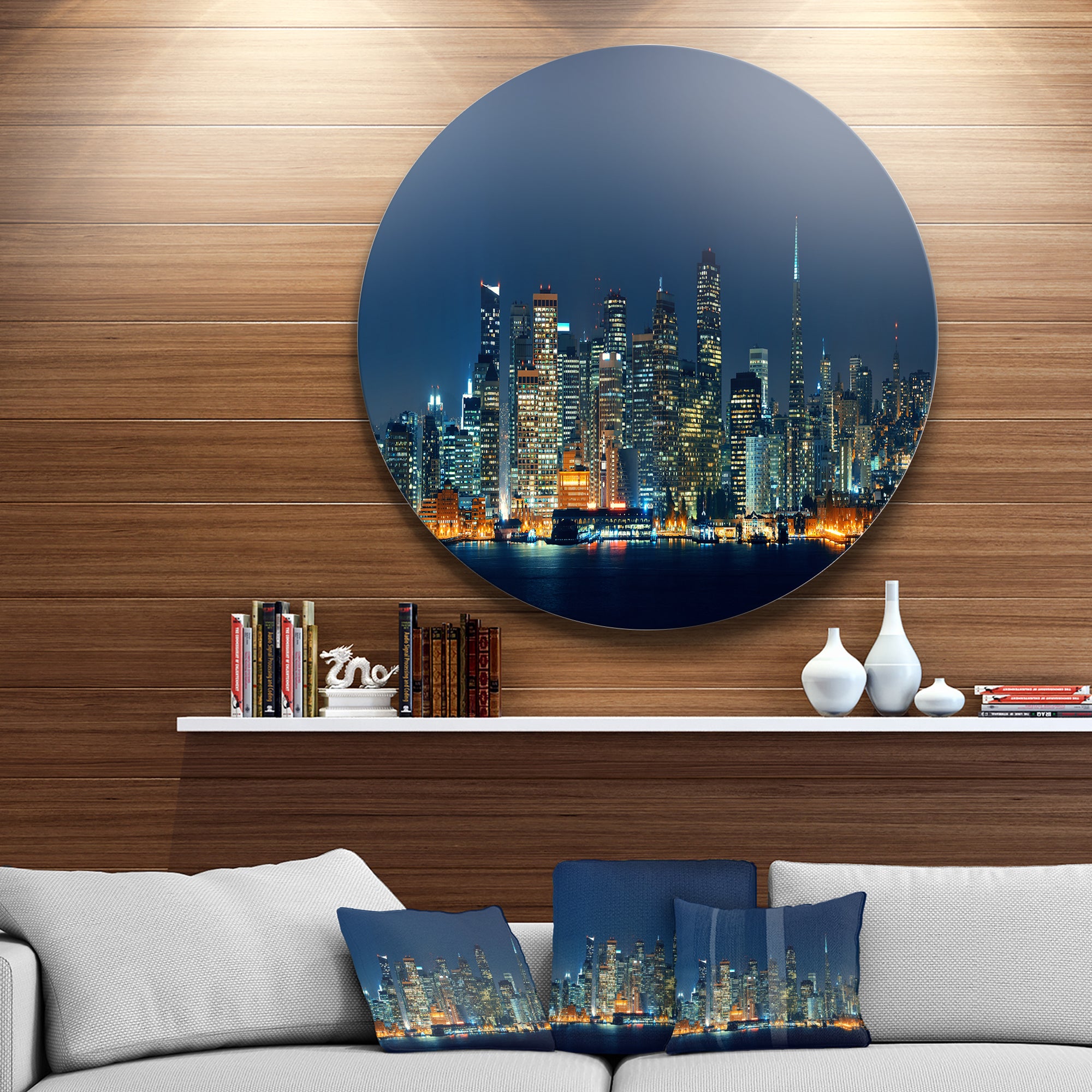 San Francisco Skyline at Night' Ultra Glossy Cityscape Metal Circle Wall Art
