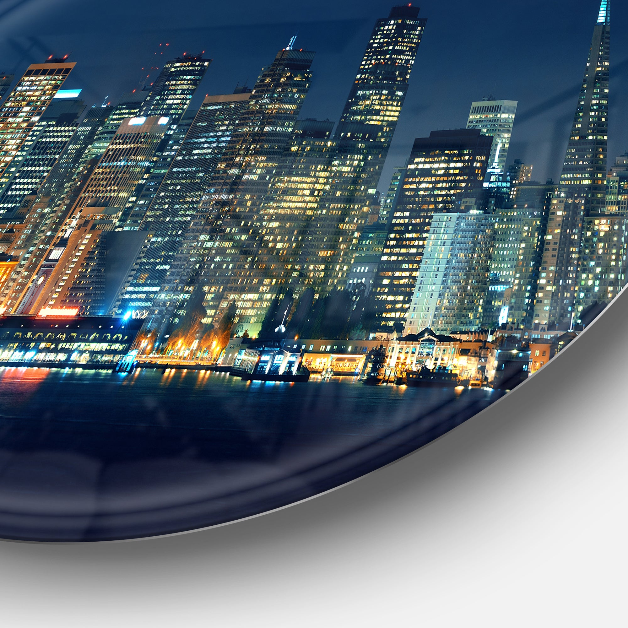San Francisco Skyline at Night' Ultra Glossy Cityscape Metal Circle Wall Art