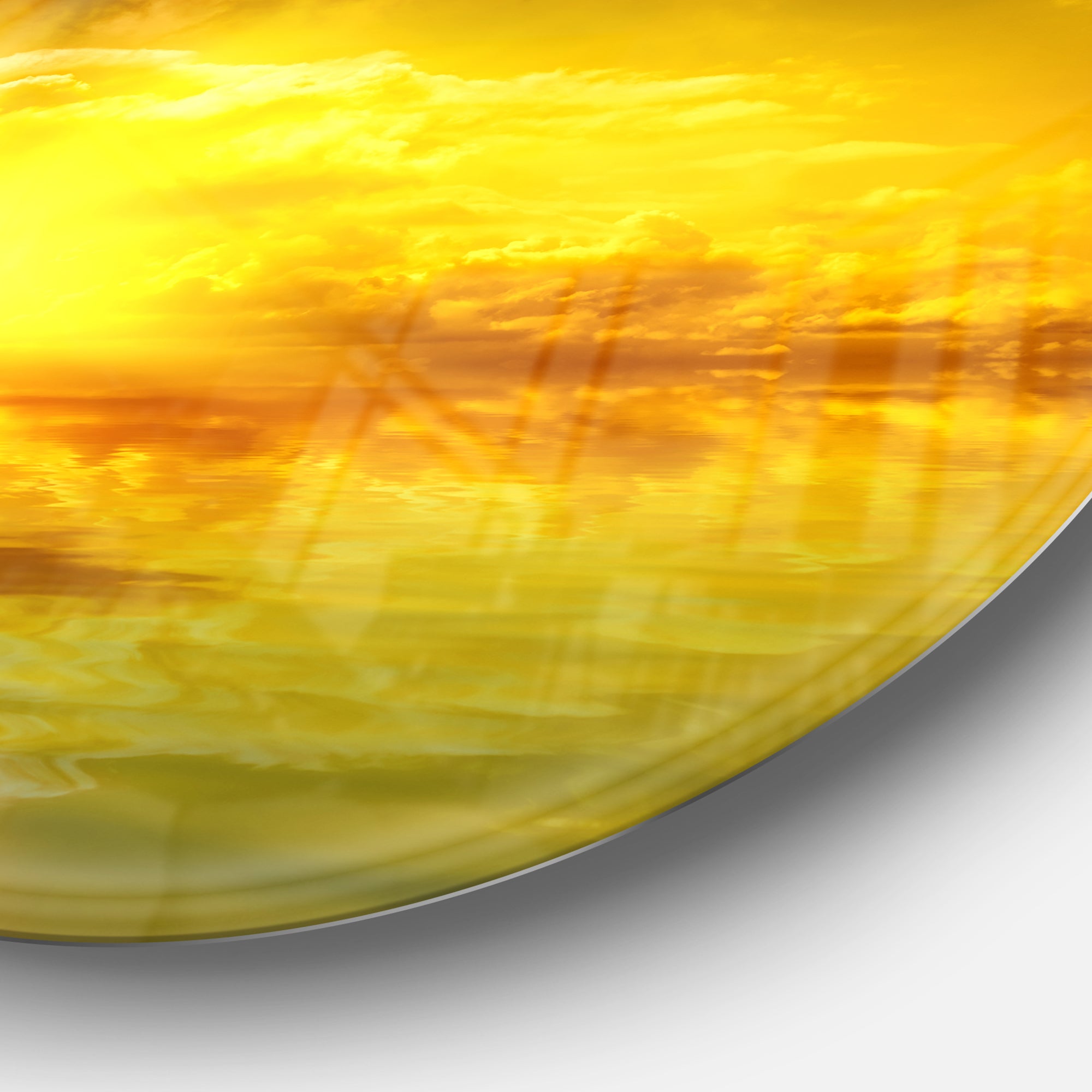 Red Dramatic Sky with Yellow Sun' Ultra Glossy Landscape Metal Circle Wall Art