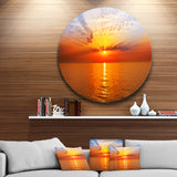 Orange Sea Sunrise under Blue Sky' Ultra Glossy Seashore Metal Circle Wall Art
