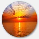 Orange Sea Sunrise under Blue Sky' Ultra Glossy Seashore Metal Circle Wall Art