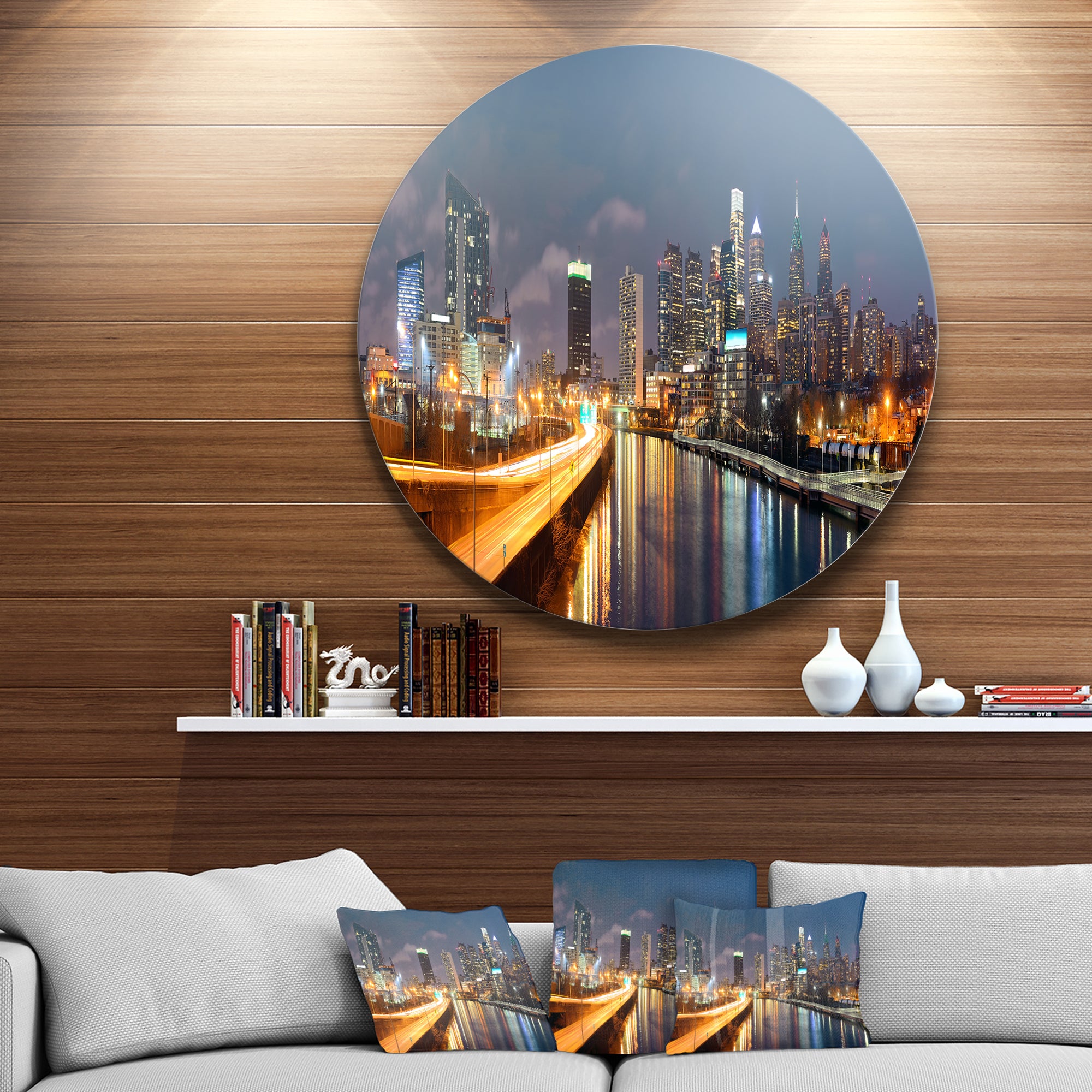 Philadelphia Skyline at Night' Ultra Glossy Cityscape Circle Wall Art