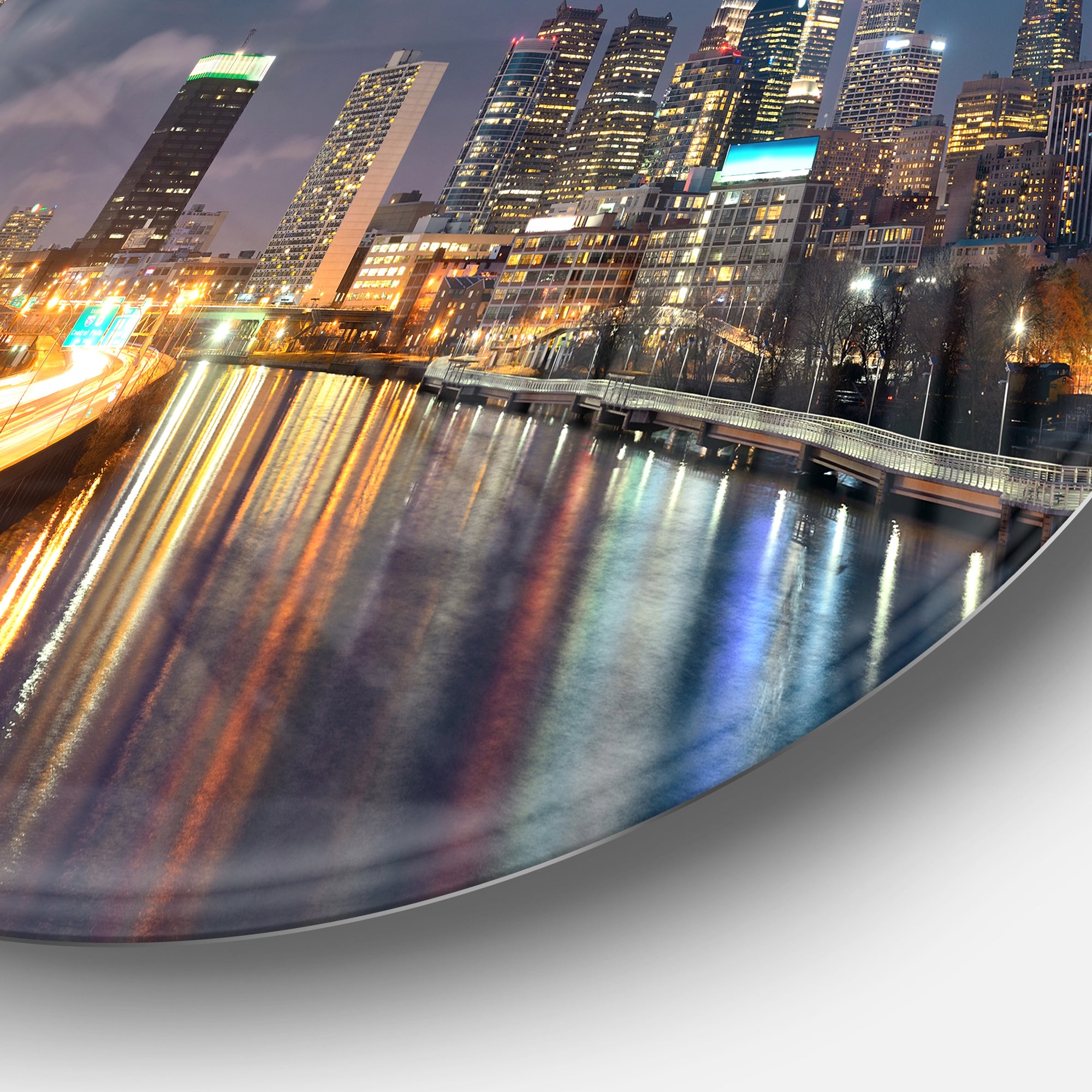 Philadelphia Skyline at Night' Ultra Glossy Cityscape Circle Wall Art