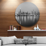 Chicago Skyline at Night Black and White' Ultra Glossy Cityscape Circle Wall Art