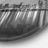 Chicago Skyline at Night Black and White' Ultra Glossy Cityscape Circle Wall Art