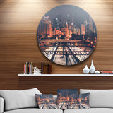Dark Chicago Skyline and Railroad' Ultra Glossy Cityscape Circle Wall Art