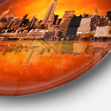 New York City Panorama in Red Light' Ultra Glossy Cityscape Circle Wall Art