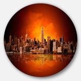 New York City Panorama in Red Light' Ultra Glossy Cityscape Circle Wall Art