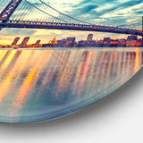 Ben Franklin Bridge in Philadelphia' Ultra Glossy Cityscape Metal Circle Wall Art